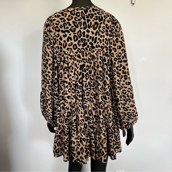 Crescent Leopard Print Smocked Peasant Dress Tunic - Size Small - Picture 9 of 9